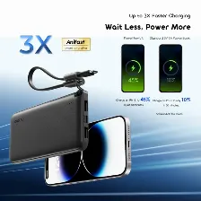 Power Bank Oraimo Powerflow L1, 10000mah, Carga Rapida 15w, 3 Puertos (tipo-c, 2 Usb-a), Cable Tipo-c, Azul Elemental